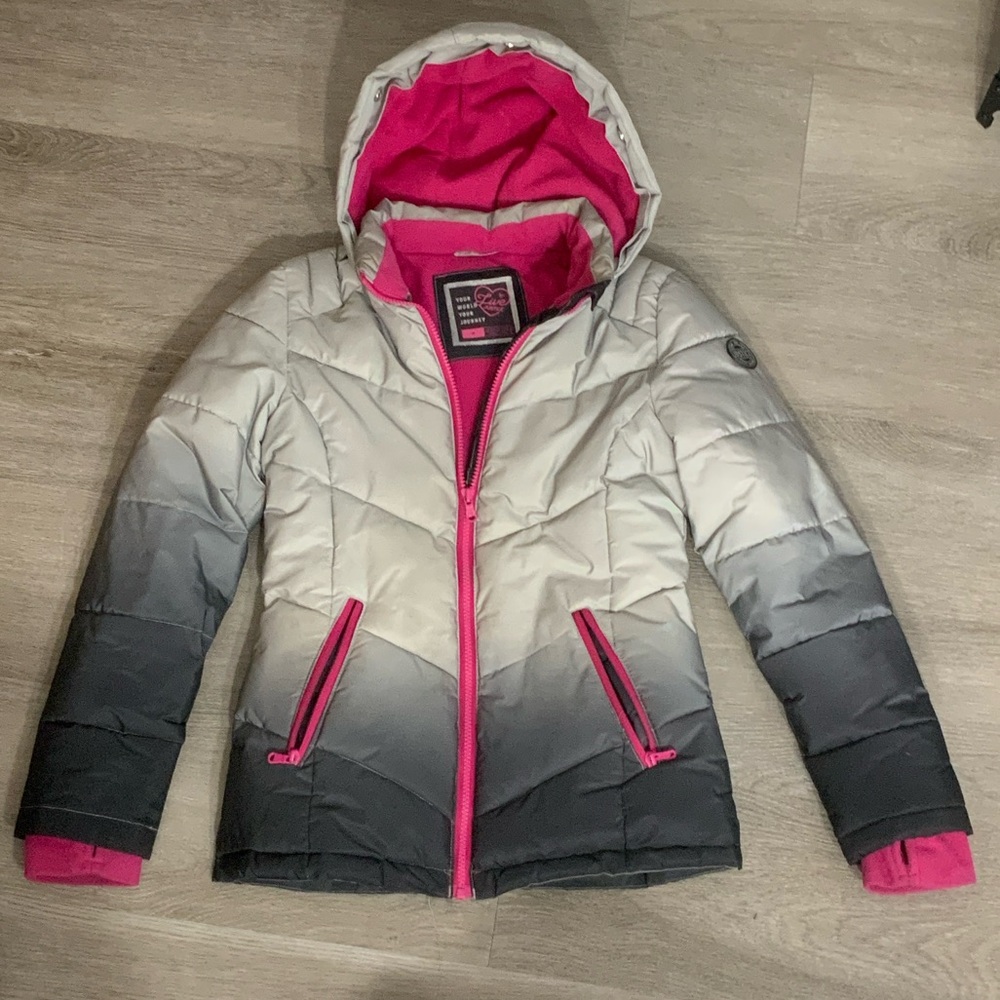 Justice Kids' Gradient Puffer Jacket with Pink Highlights